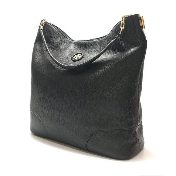 Tory Burch Handbags - Tory Burch Whipstitch Logo Pebbled Leather Black Hobo Bag